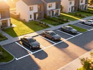 Drewniana makieta nowoczesnego domu jednorodzinnego na tle planów architektonicznych.