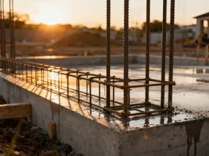 Projekt architektoniczny domu rozłożony na biurku z widocznymi wymiarami i narzędziami pomiarowymi.