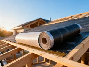 Projekt nowoczesnego domu rozłożony na biurku architekta wraz z przyborami kreślarskimi w słonecznym biurze.