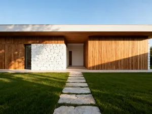 Wizualizacja projektu nadbudowy domu z planami architektonicznymi, miarką i długopisem na drewnianym stole.