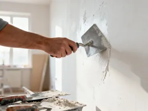 Jasny salon w szeregowcu z dużym oknem, przez które wpada naturalne światło, rozjaśniające minimalistyczne wnętrze.