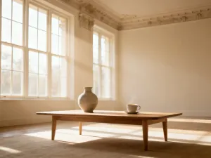 Zabytkowa kamienica z ozdobnym balkonem i drewnianymi drzwiami w ciepłym świetle zachodzącego słońca.