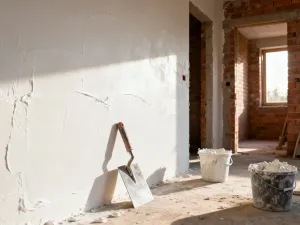Nowoczesny dom jednorodzinny z dachem dwuspadowym pokrytym ciemną dachówką ceramiczną w świetle zachodzącego słońca.